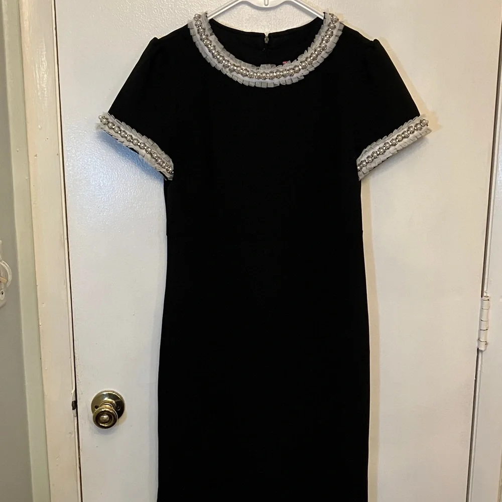 Betsey Johnson Elegant Black Midi Dress with Silver Accents pearl, rhinestone . - Picture 1 of 15